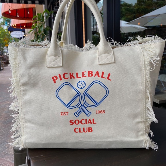 Pickleball Fringe Tote Bag - Picture 3 of 5
